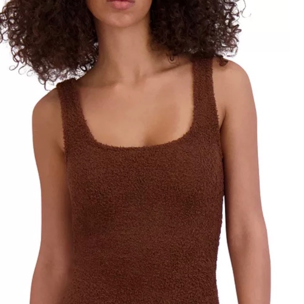 Steve Madden Women's Tank Top M Sleep Chenille Fuzzy Cozy Scoop Neck Brown NWT